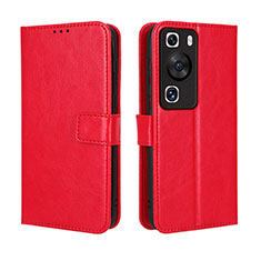 Custodia Portafoglio In Pelle Cover con Supporto BY5 per Huawei P60 Pro Rosso