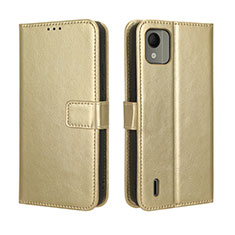 Custodia Portafoglio In Pelle Cover con Supporto BY5 per Nokia C110 Oro