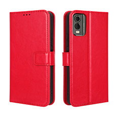 Custodia Portafoglio In Pelle Cover con Supporto BY5 per Nokia C210 Rosso