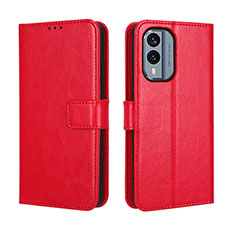 Custodia Portafoglio In Pelle Cover con Supporto BY5 per Nokia X30 5G Rosso
