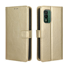 Custodia Portafoglio In Pelle Cover con Supporto BY5 per Nokia XR21 Oro