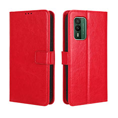 Custodia Portafoglio In Pelle Cover con Supporto BY5 per Nokia XR21 Rosso