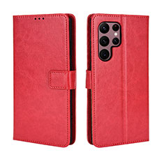 Custodia Portafoglio In Pelle Cover con Supporto BY5 per Samsung Galaxy S22 Ultra 5G Rosso