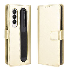 Custodia Portafoglio In Pelle Cover con Supporto BY5 per Samsung Galaxy Z Fold3 5G Oro