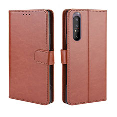 Custodia Portafoglio In Pelle Cover con Supporto BY5 per Sony Xperia 1 II Marrone