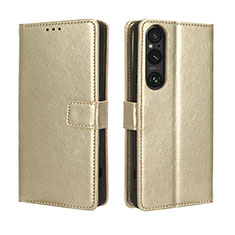 Custodia Portafoglio In Pelle Cover con Supporto BY5 per Sony Xperia 1 V Oro