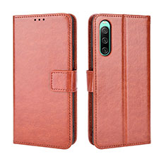 Custodia Portafoglio In Pelle Cover con Supporto BY5 per Sony Xperia 10 V Marrone