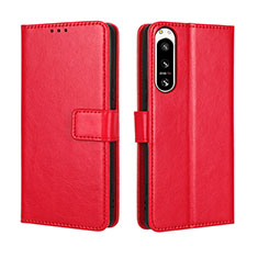 Custodia Portafoglio In Pelle Cover con Supporto BY5 per Sony Xperia 5 IV Rosso
