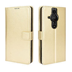 Custodia Portafoglio In Pelle Cover con Supporto BY5 per Sony Xperia PRO-I Oro