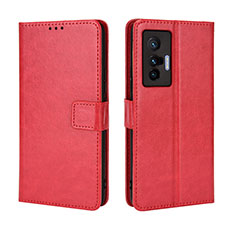 Custodia Portafoglio In Pelle Cover con Supporto BY5 per Vivo X70 5G Rosso