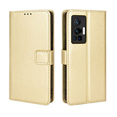 Custodia Portafoglio In Pelle Cover con Supporto BY5 per Vivo X70 Pro 5G Oro