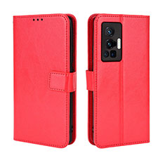 Custodia Portafoglio In Pelle Cover con Supporto BY5 per Vivo X70 Pro 5G Rosso
