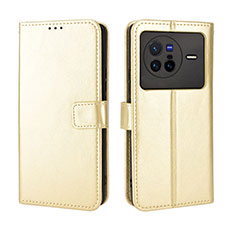 Custodia Portafoglio In Pelle Cover con Supporto BY5 per Vivo X80 5G Oro