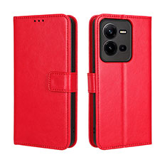 Custodia Portafoglio In Pelle Cover con Supporto BY5 per Vivo X80 Lite 5G Rosso