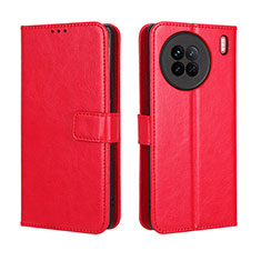 Custodia Portafoglio In Pelle Cover con Supporto BY5 per Vivo X90 5G Rosso