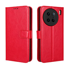 Custodia Portafoglio In Pelle Cover con Supporto BY5 per Vivo X90 Pro 5G Rosso