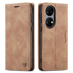 Custodia Portafoglio In Pelle Cover con Supporto C01S per Huawei P50 Pro Marrone Chiaro