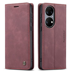 Custodia Portafoglio In Pelle Cover con Supporto C01S per Huawei P50 Pro Rosso Rosa