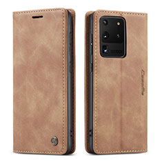 Custodia Portafoglio In Pelle Cover con Supporto C01S per Samsung Galaxy S20 Ultra Marrone Chiaro