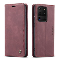 Custodia Portafoglio In Pelle Cover con Supporto C01S per Samsung Galaxy S20 Ultra Rosso Rosa