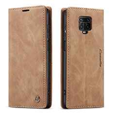 Custodia Portafoglio In Pelle Cover con Supporto C01S per Xiaomi Redmi Note 9 Pro Marrone Chiaro