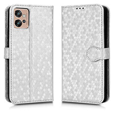 Custodia Portafoglio In Pelle Cover con Supporto C01X per Motorola Moto G32 Argento