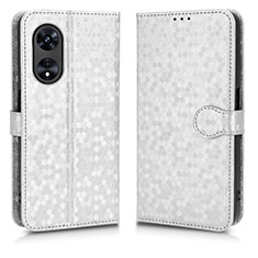 Custodia Portafoglio In Pelle Cover con Supporto C01X per Oppo A78 5G Argento