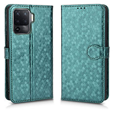 Custodia Portafoglio In Pelle Cover con Supporto C01X per Oppo F19 Pro+ Plus 5G Verde