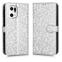 Custodia Portafoglio In Pelle Cover con Supporto C01X per Oppo Find X5 Pro 5G Argento