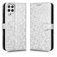 Custodia Portafoglio In Pelle Cover con Supporto C01X per Samsung Galaxy M22 4G Argento