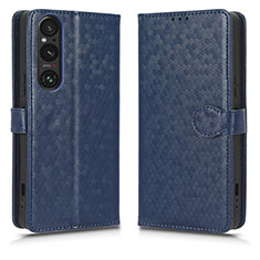 Custodia Portafoglio In Pelle Cover con Supporto C01X per Sony Xperia 1 V Blu