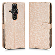 Custodia Portafoglio In Pelle Cover con Supporto C01X per Sony Xperia PRO-I Oro