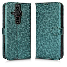 Custodia Portafoglio In Pelle Cover con Supporto C01X per Sony Xperia PRO-I Verde