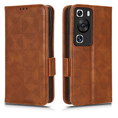 Custodia Portafoglio In Pelle Cover con Supporto C02X per Huawei P60 Marrone