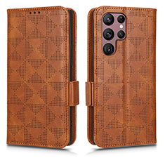 Custodia Portafoglio In Pelle Cover con Supporto C02X per Samsung Galaxy S22 Ultra 5G Marrone