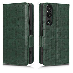 Custodia Portafoglio In Pelle Cover con Supporto C02X per Sony Xperia 1 V Verde
