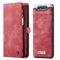Custodia Portafoglio In Pelle Cover con Supporto C03S per Samsung Galaxy A80 Rosso