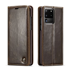 Custodia Portafoglio In Pelle Cover con Supporto C03S per Samsung Galaxy S20 Ultra Marrone
