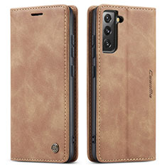 Custodia Portafoglio In Pelle Cover con Supporto C03S per Samsung Galaxy S21 5G Marrone Chiaro