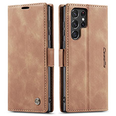 Custodia Portafoglio In Pelle Cover con Supporto C03S per Samsung Galaxy S22 Ultra 5G Marrone Chiaro