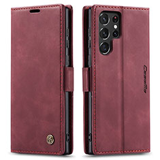 Custodia Portafoglio In Pelle Cover con Supporto C03S per Samsung Galaxy S24 Ultra 5G Rosso Rosa