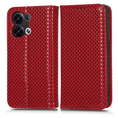 Custodia Portafoglio In Pelle Cover con Supporto C03X per Oppo Reno8 5G Rosso