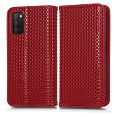 Custodia Portafoglio In Pelle Cover con Supporto C03X per Samsung Galaxy A02s Rosso