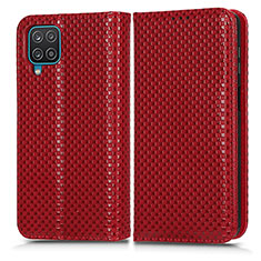 Custodia Portafoglio In Pelle Cover con Supporto C03X per Samsung Galaxy A12 Rosso