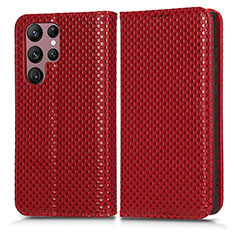 Custodia Portafoglio In Pelle Cover con Supporto C03X per Samsung Galaxy S22 Ultra 5G Rosso