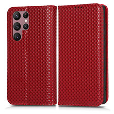 Custodia Portafoglio In Pelle Cover con Supporto C03X per Samsung Galaxy S24 Ultra 5G Rosso