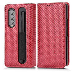 Custodia Portafoglio In Pelle Cover con Supporto C03X per Samsung Galaxy Z Fold3 5G Rosso