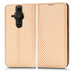 Custodia Portafoglio In Pelle Cover con Supporto C03X per Sony Xperia PRO-I Oro