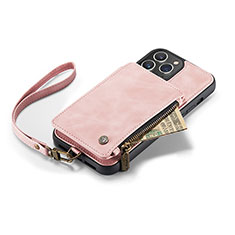 Custodia Portafoglio In Pelle Cover con Supporto C04S per Apple iPhone 13 Pro Oro Rosa