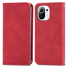 Custodia Portafoglio In Pelle Cover con Supporto C05 per Xiaomi Mi 11 Lite 4G Rosso